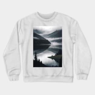 Island jutting out in a misty forest lake Crewneck Sweatshirt